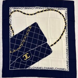 CHANEL Silk Scarf Gold Chain Matelasse Bag Logo Classic Elegant Italy